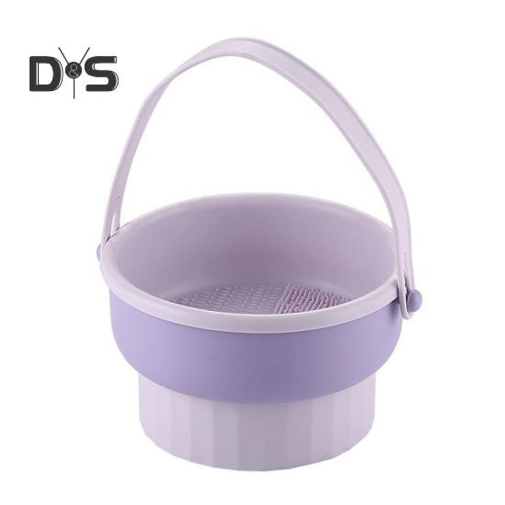 (purple) Makeup Brush Cleaning Case Storage Bowl With Handle Multipurpose 3-in-1 Makeup Brush Holder Cosmetic Tool Set