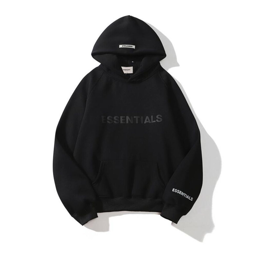 (L, black) Essentials Thickening Hoodie Street Classic Style Wear Silicone Logo Casual Loose Oversized Sports Shirt Top Pullover For Men/women