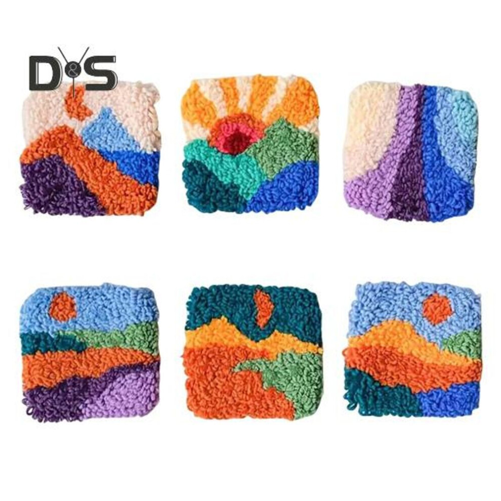 (as the picture, G) Diy Mushroom Coaster Kit Punch Needle Embroidery Set 6 Mushroom Patterns With Yarns Embroidery Hoop Tufted Rug Pads Craft Kit For Beginners Kids And