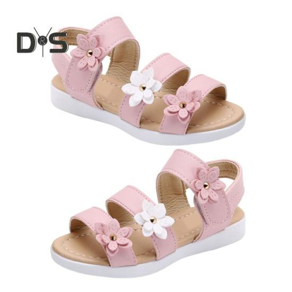 (pink, 24) 1 Pair Girls Summer Sandals Cute Flower Adjustable Strap Breathable Faux Leather Kids Beach Shoes Wear-resistant Non-slip Sole