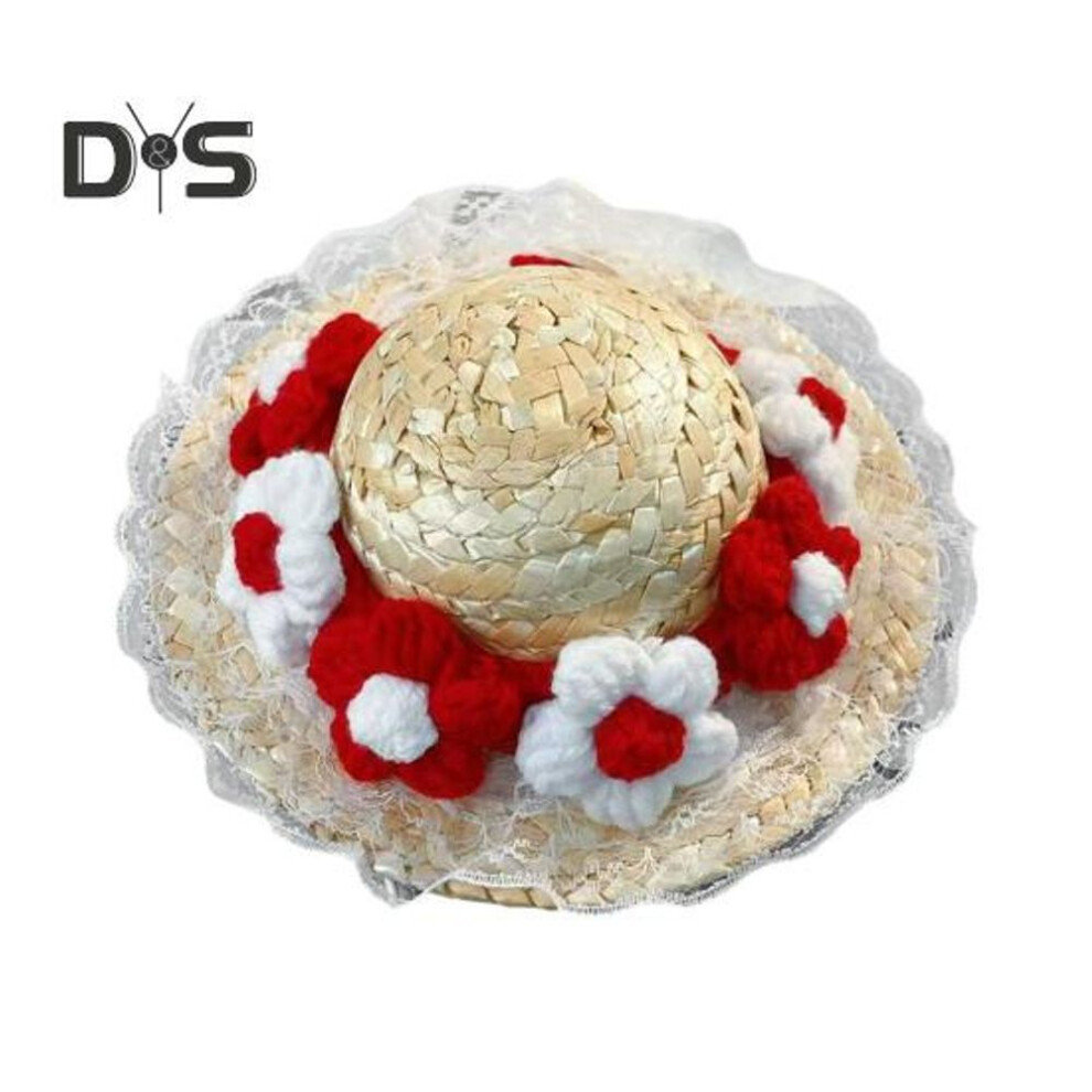 (as the picture, B) Pet Sombrero Straw Hat Mini Dog Sun Protection Hat with Flower Adjustable Hawaii Sun Bucket Cap Summer Beach Hat for Small Medium Dogs Cats