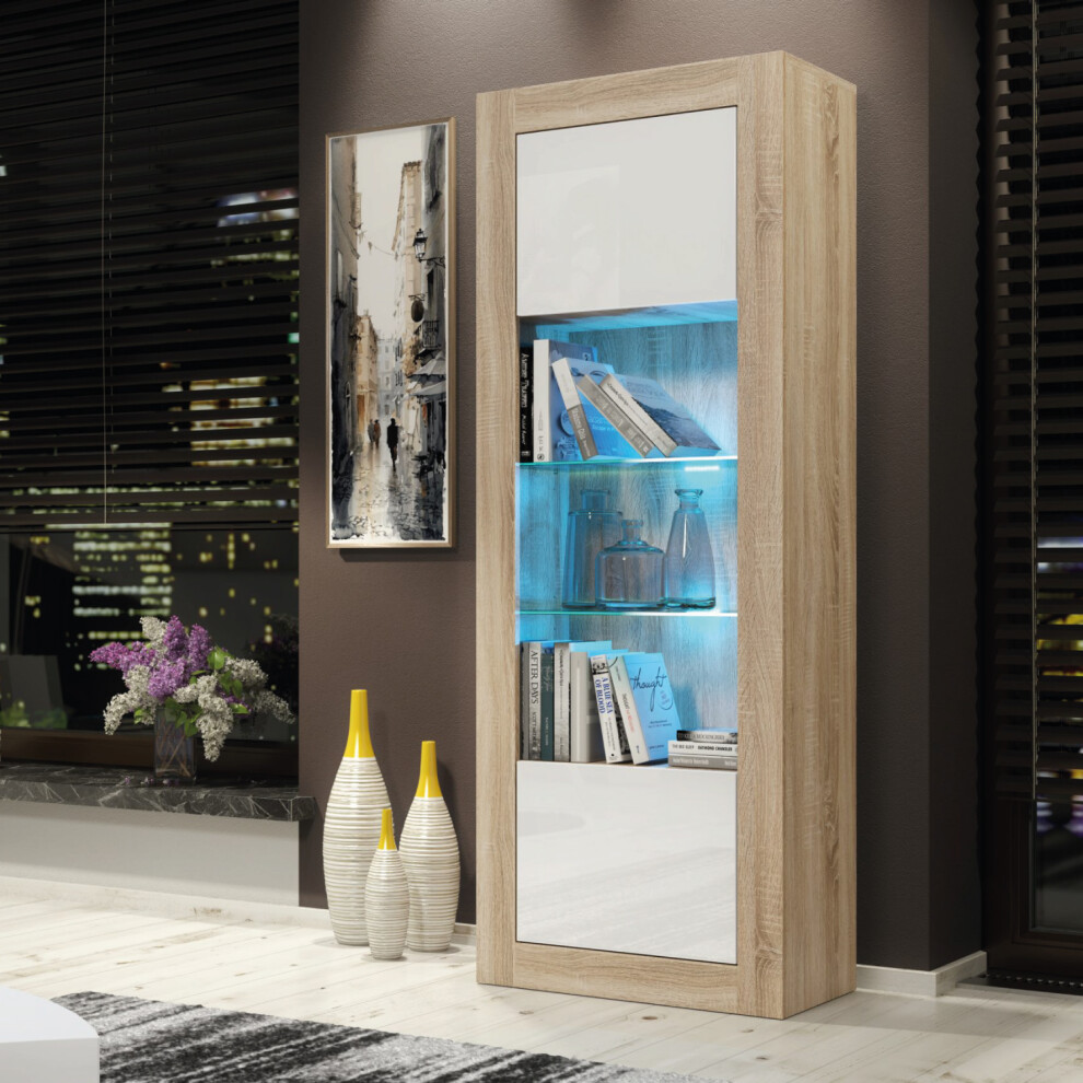 Illume 170cm Display Cabinet LED - Oak & White Gloss Doors