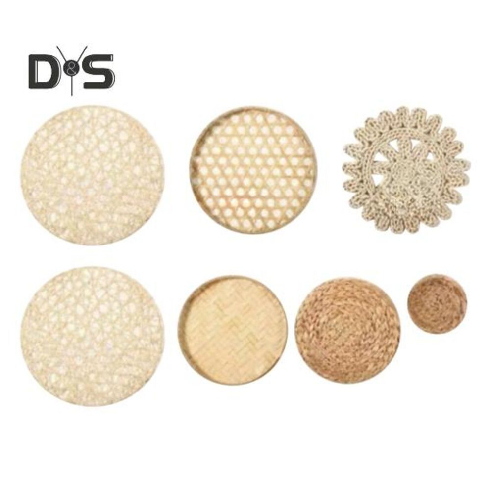 (as the picture, C) 7pcs/set Boho Wall Basket Decoration Handmade Woven Round Flat Wall Hanging Decor Bohemian Decorative Rustic Rattan Seagrass Wicker Wall Art