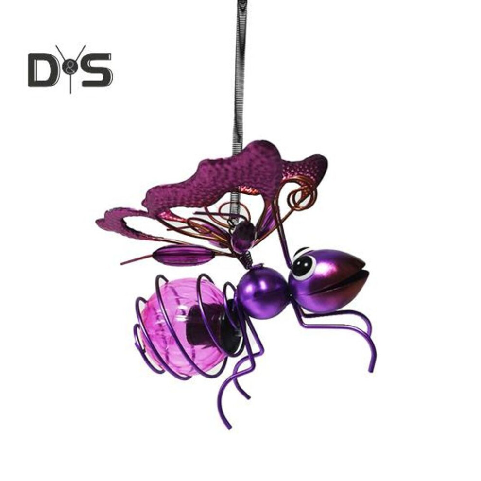(purple) Outdoor Hanging Solar Light Soft Glow IP44 Waterproof Solar Powered Insect Shaped Lamp Garden Decoration