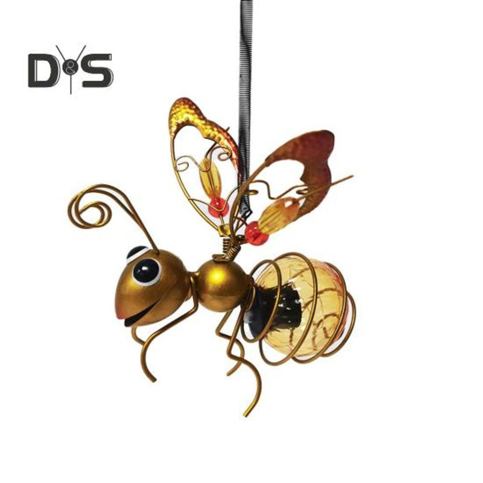 (golden) Outdoor Hanging Solar Light Soft Glow IP44 Waterproof Solar Powered Insect Shaped Lamp Garden Decoration