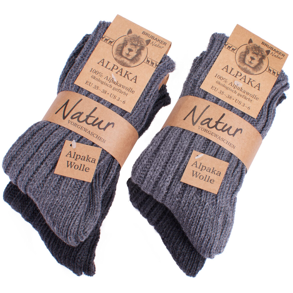 Brubaker Lot de 4 paires de chaussettes d'hiver ?paisses en alpaga 100 % alpaga Gris Pointure 43-46 (EU) / 9-11,5 (US)