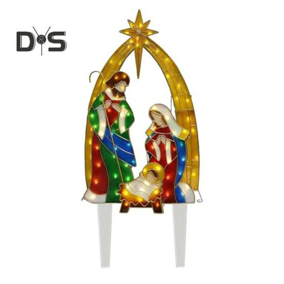 (as the picture, A) Nativity Scene Garden Stake Lighted Holy Family Ground Stake Outdoor Easy Install Light Up Christmas Stake For Lawn Yard