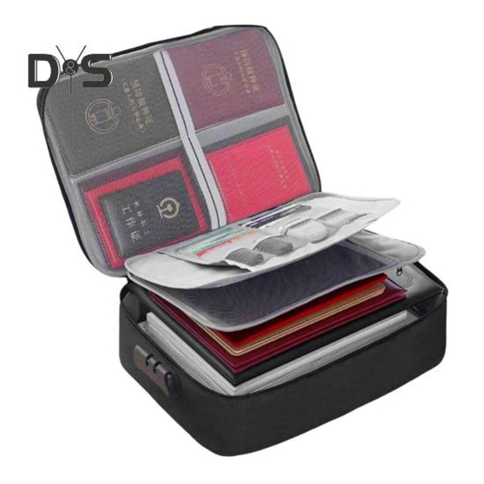 (black) Document Organizer Folio Storage Bag With Handle Zipper Closure Large Capacity Waterproof Envelope File Holder Organizer