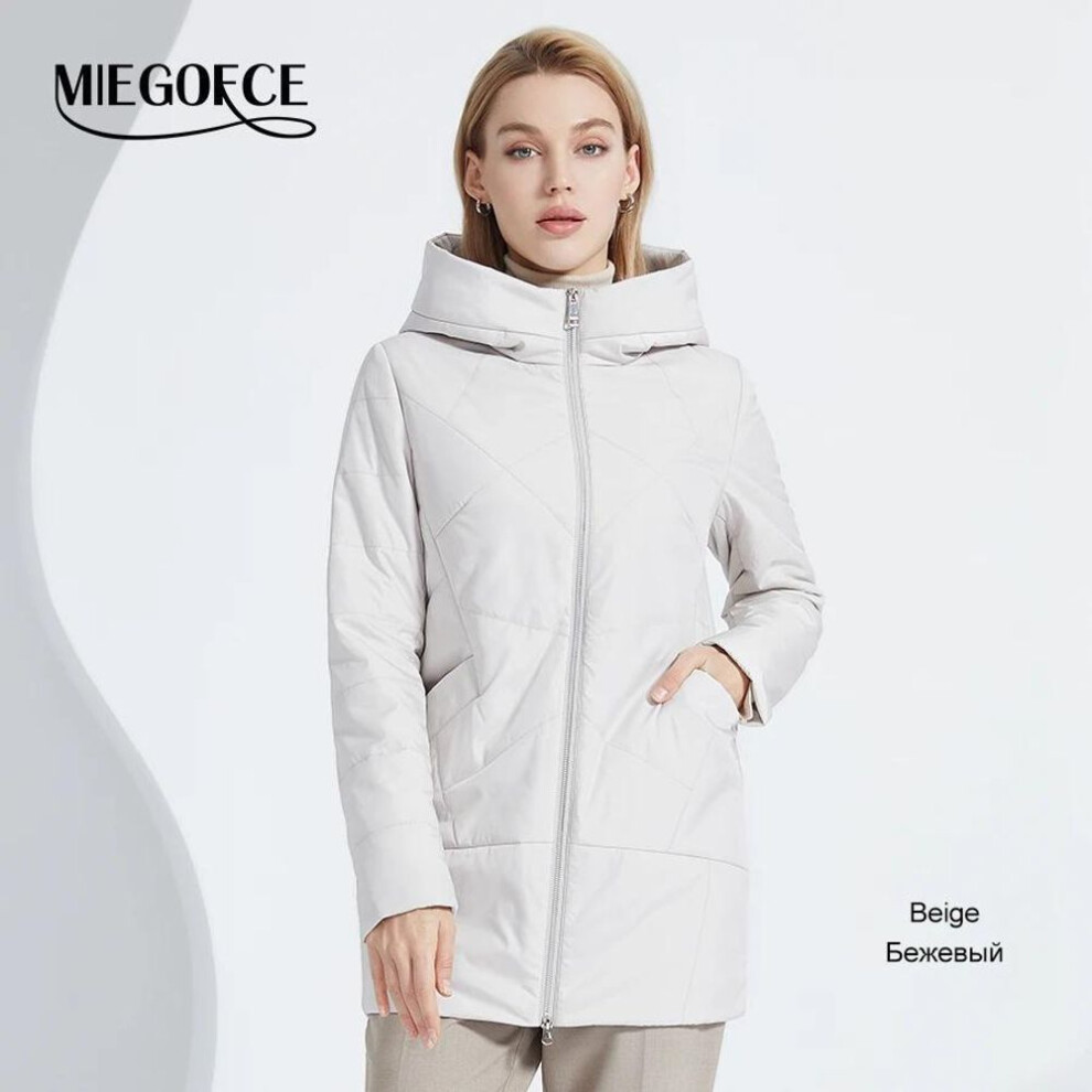 (beige, S) Miegofce Spring Autumn Women Slim Coat Long Sleeves Zipper Warm Windproof Female Parka Outwear C22114