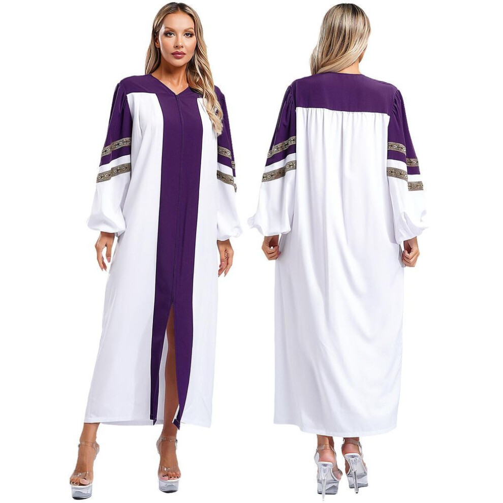 (3XL, purple) Womens Church Clergy Dress Choir Robe Minister Loose Fit Maxi Dress Priest Preacher Liturgical Dresses Dance Performance Costume