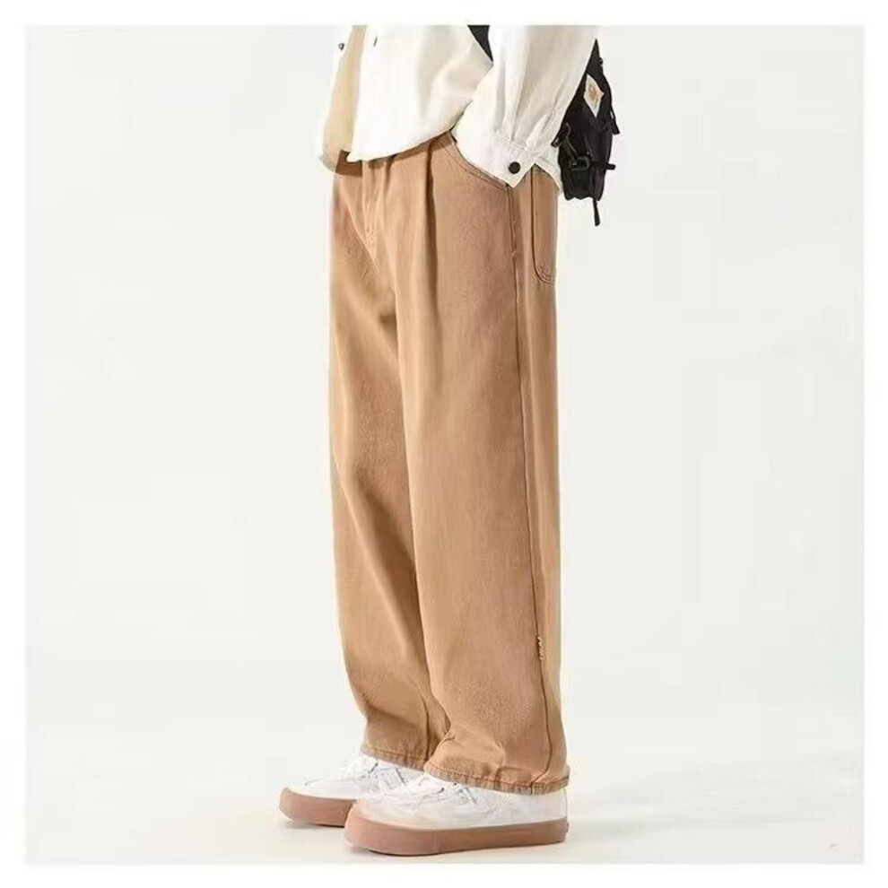 (khaki, L) Wide Leg Man Pants Streetwear Harem Pants Casual Baggy Sweatpants Male Straight Trousers Techwear Sport Basketball