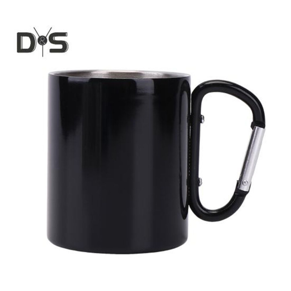 (black) Stainless Steel Cup 220ml Double-layered Cup For Camping Traveling Handle Carabiner Backpacking Hiking Portable Cups Outdoor Tea Coffee Mug
