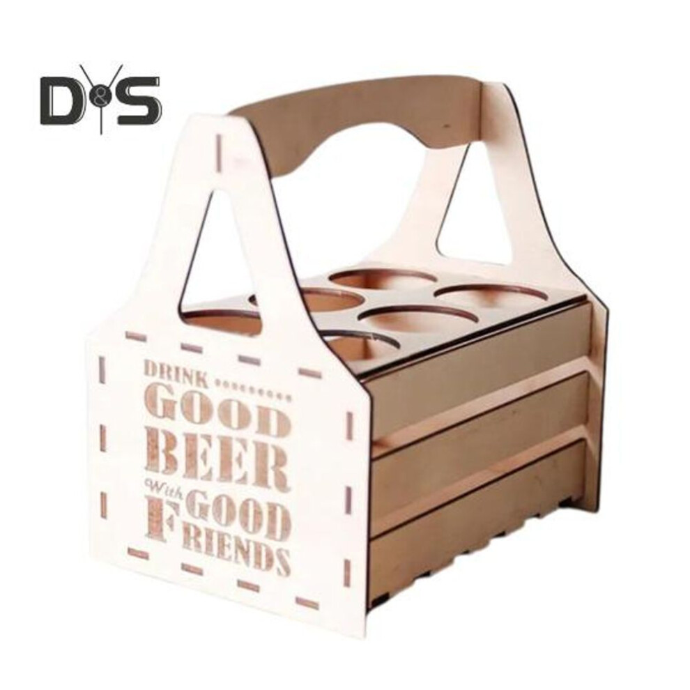 (as the picture, L) Wooden Beer Caddy Picnic Beer Carrier Box Beer Bottle Holder Vintage Style Tote for 4 or 6 Bottles BYOB Parties BBQs
