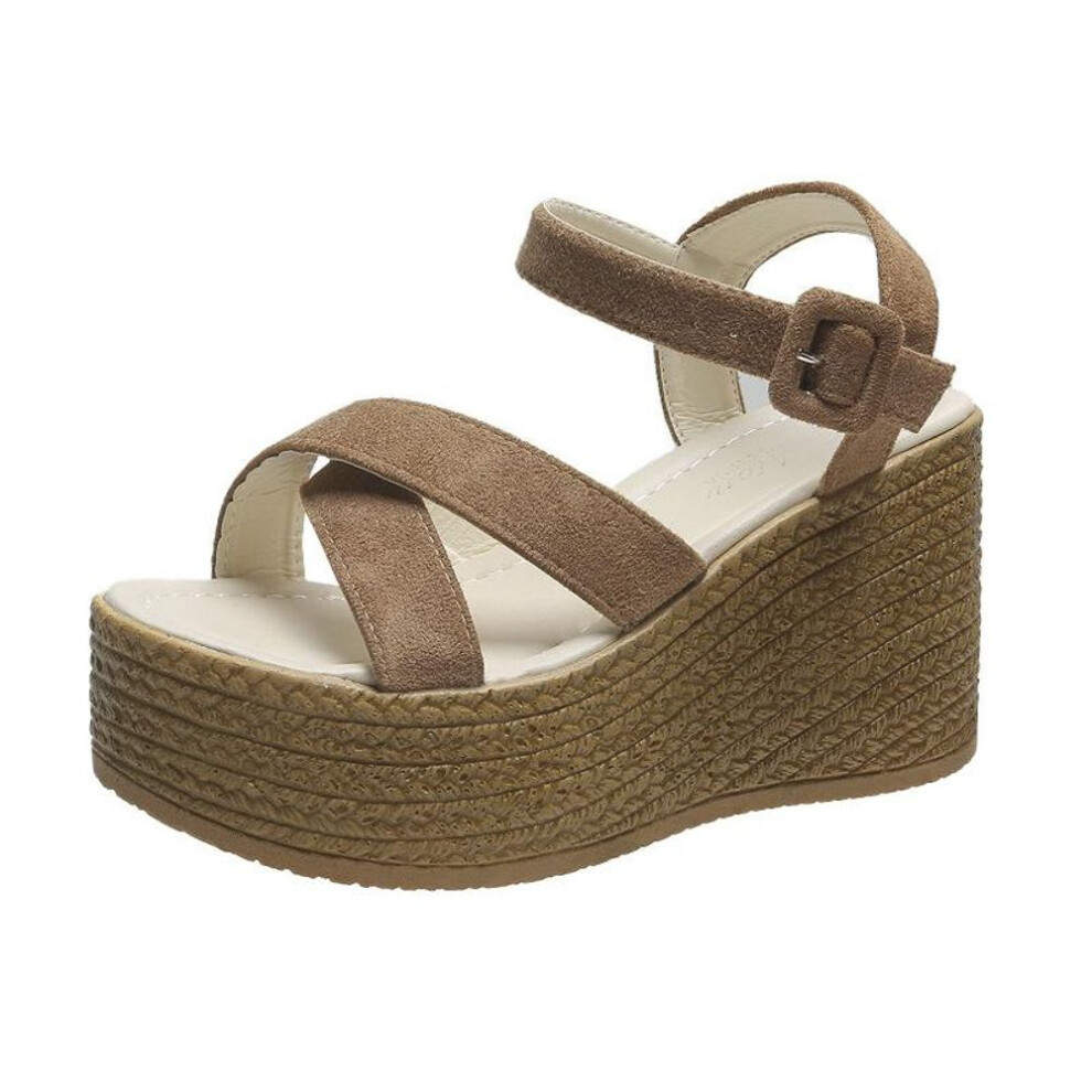(khaki, 40) Sandals Women's Plus Size Summer Sponge Cake Wedge Platform Sandals Platform Suede Ladies Sandals Trend Confident Comfort Simplicity Shoes
