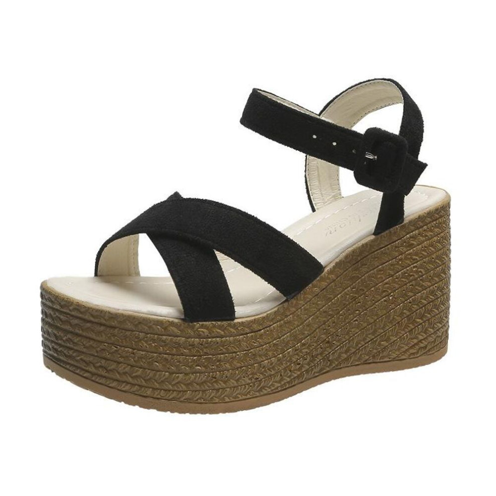 (black, 41) Sandals Women's Plus Size Summer Sponge Cake Wedge Platform Sandals Platform Suede Ladies Sandals Trend Confident Comfort Simplicity Shoes