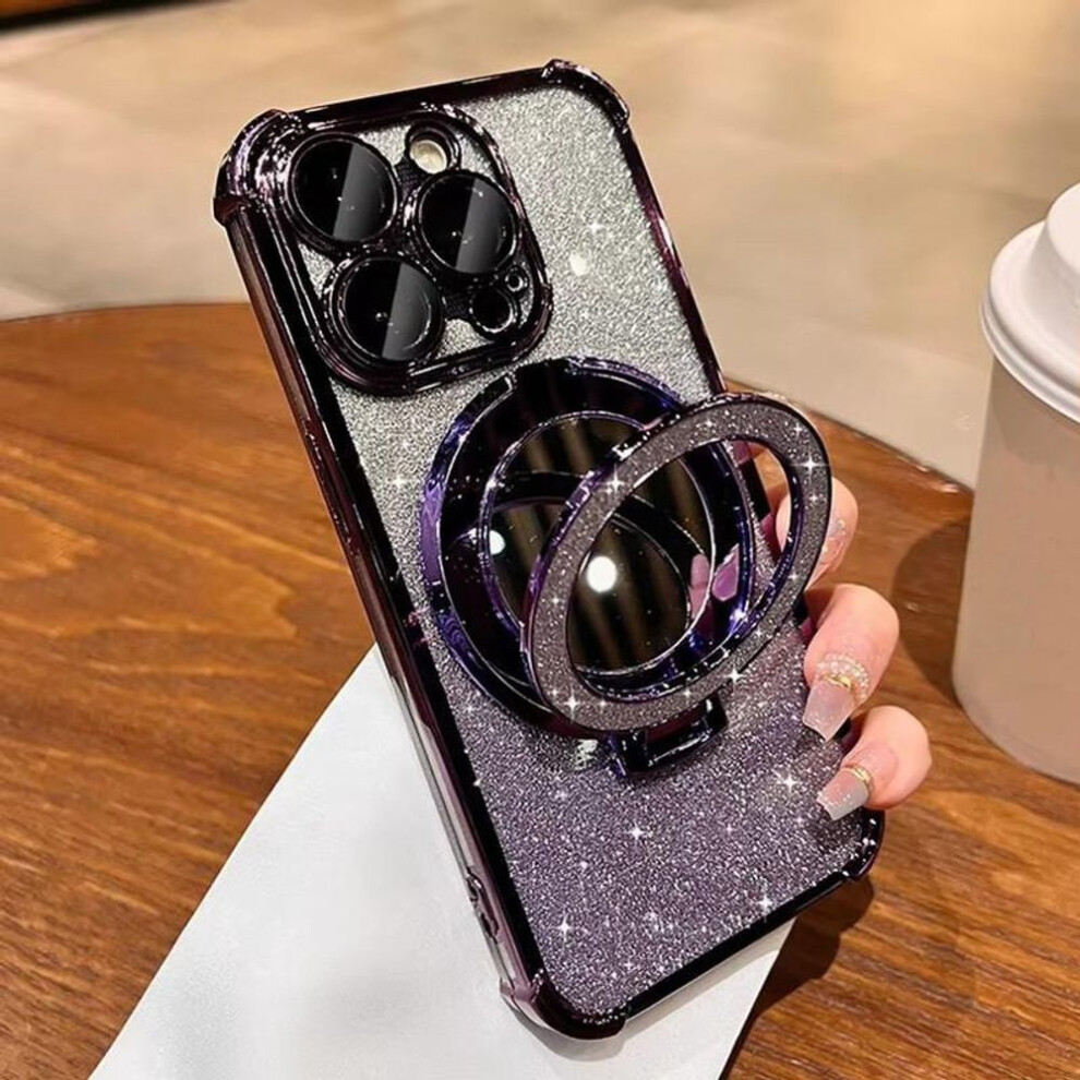 (purple, Samsung A73 5G) For Iphone 16 15 14 Pro Max Redmi Note 13 12 Pro Samsung S25 S24 Ultra A05 A06 A14 A15 A16 Bling Glitter Mirror Kickstand Full Lens Protect Phone Case