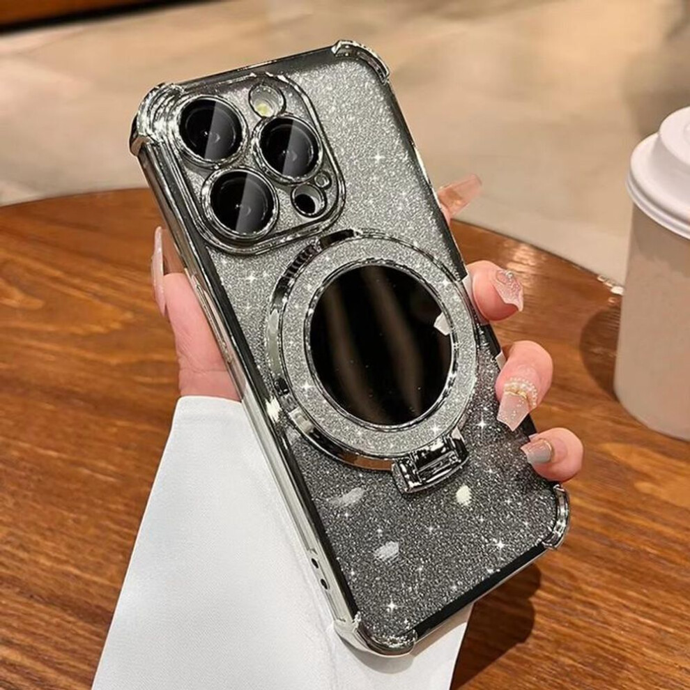(silver, Infinix Hot 40 Pro) For Iphone 16 15 14 Pro Max Redmi Note 13 12 Pro Samsung S25 S24 Ultra A05 A06 A14 A15 A16 Bling Glitter Mirror Kickstand Full Lens Protect Phone Case