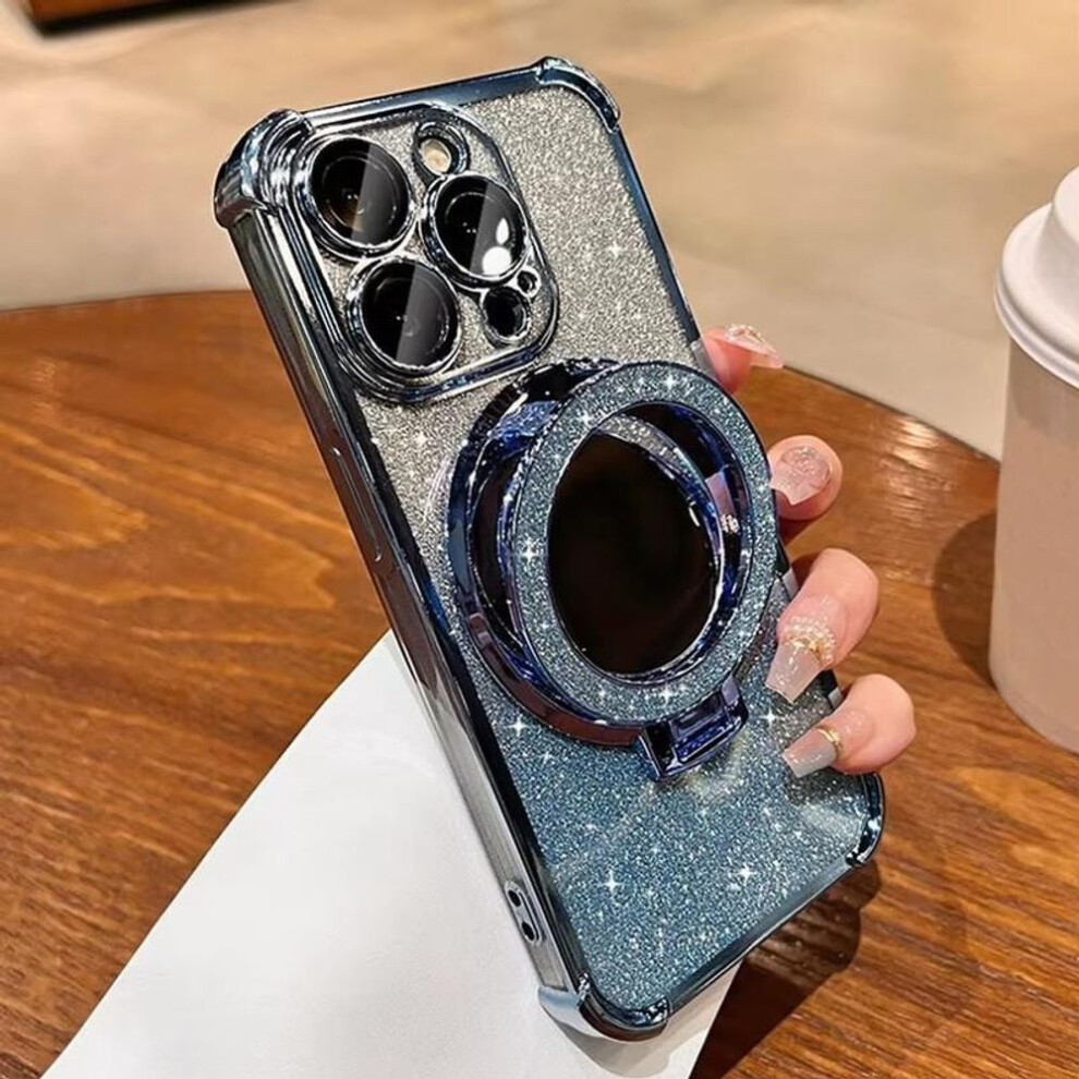 (blue, Samsung A34 5G) For Iphone 16 15 14 Pro Max Redmi Note 13 12 Pro Samsung S25 S24 Ultra A05 A06 A14 A15 A16 Bling Glitter Mirror Kickstand Full Lens Protect Phone Case