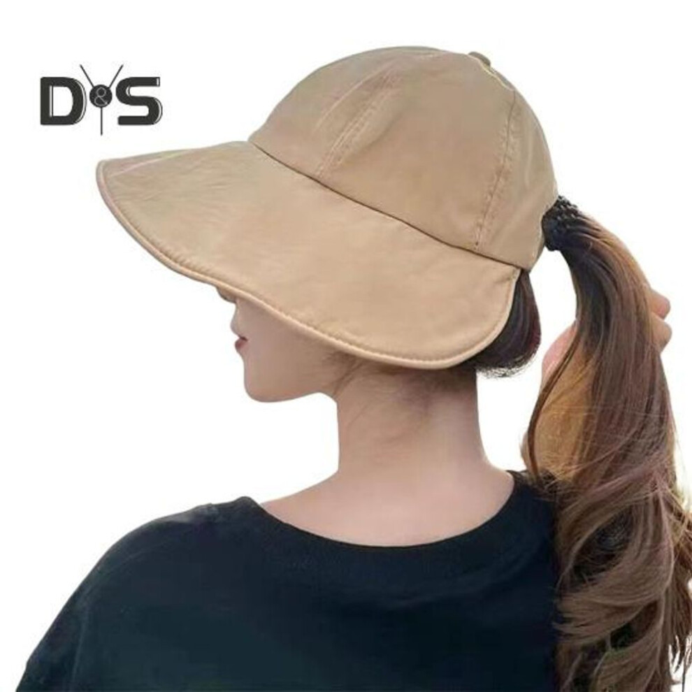 (khaki) Outdoor Ladies Fisherman Hat Foldable Large Brim Adjustable Fasten Tape Sun Protection Anti-uv Beach Cap Gardening Travel Hat