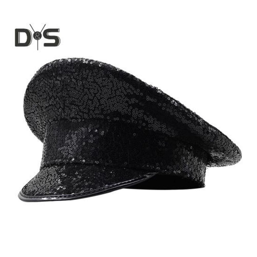 (black) Performance Sequin Hat Unisex Lightweight Party Cosplay Sergeant Cap Festival Photo Prop Women Men Captain Birthday Sailor Hat