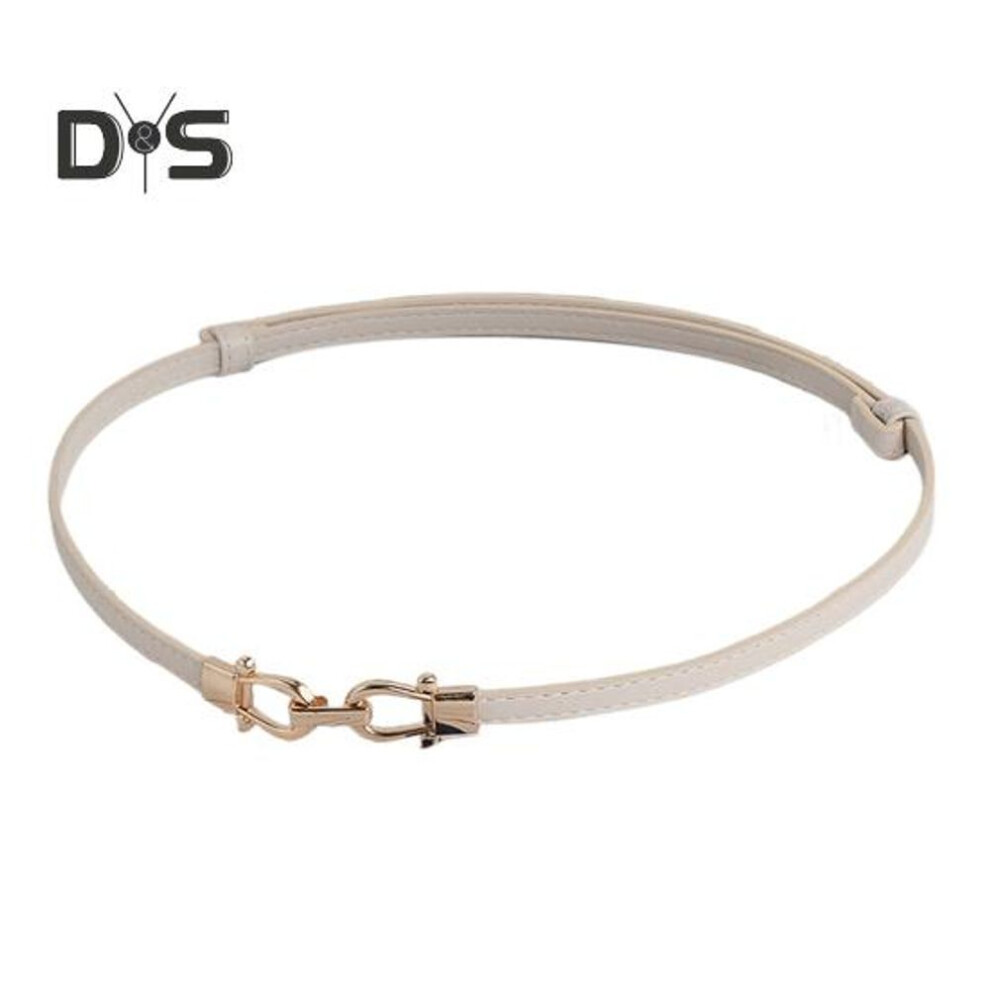 (beige) Women Skinny Thin Belt Pair Buckle Design Waist Cincher Waist Belt with Golden Buckle Adjustable Length Imitation Leather Belt Clothing Accessories