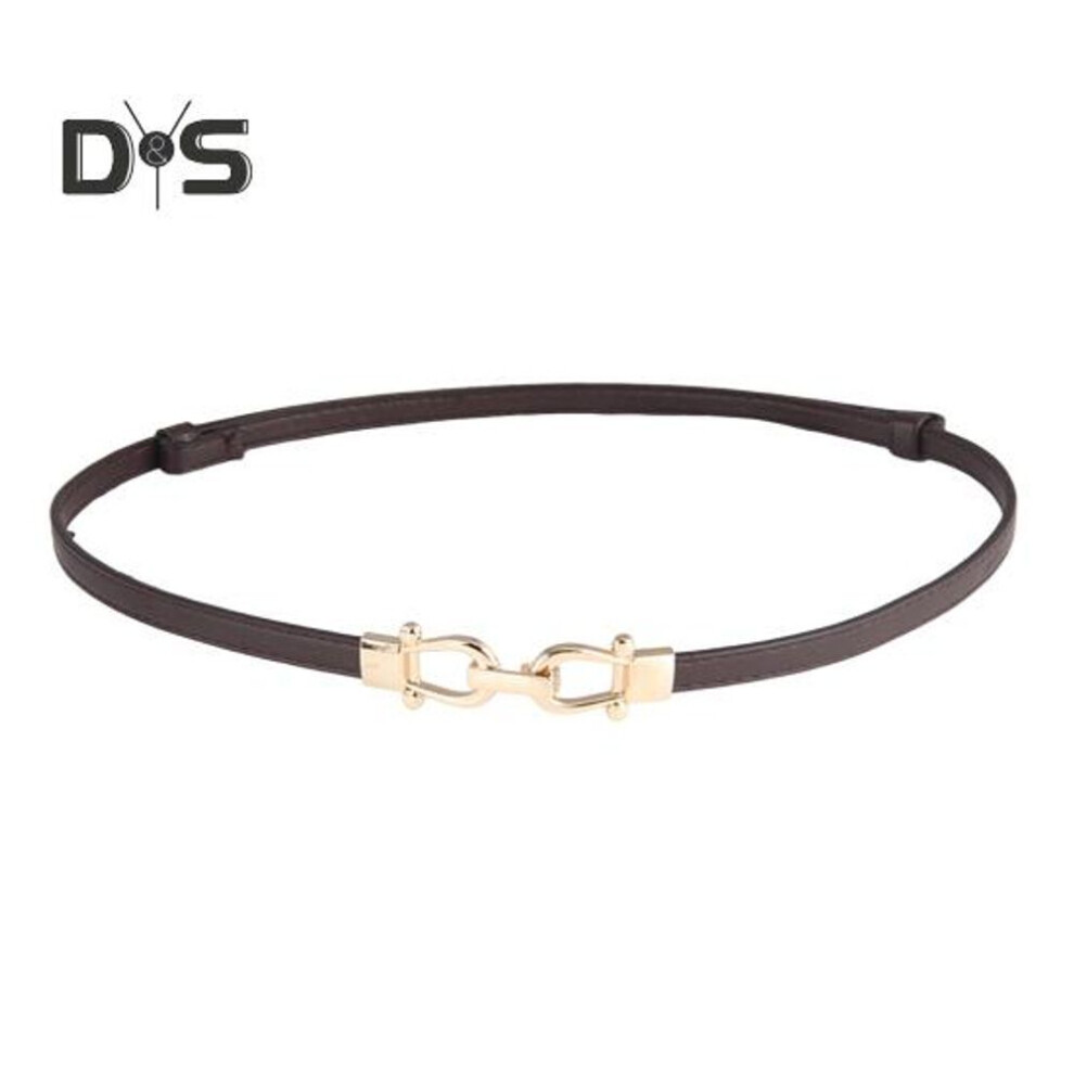 (coffee) Women Skinny Thin Belt Pair Buckle Design Waist Cincher Waist Belt With Golden Buckle Adjustable Length Imitation Leather Belt Clothing Accessories