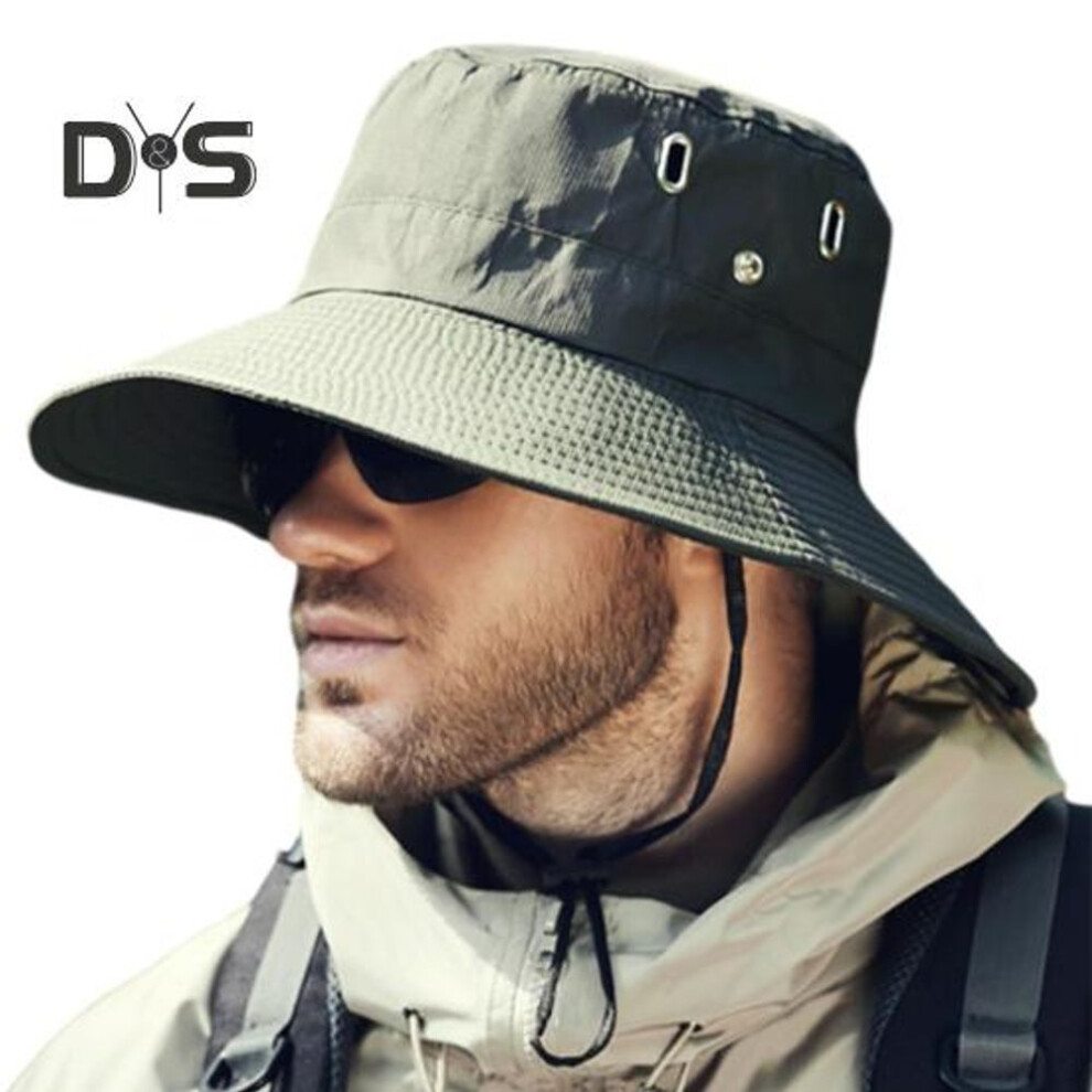 (army green) Men Summer Sun Hat Windproof Strap Wide Brim Anti-uv Sun Protection Foldable Portable Gardening Fishing Travel Cap Outdoor Fisherman Hat