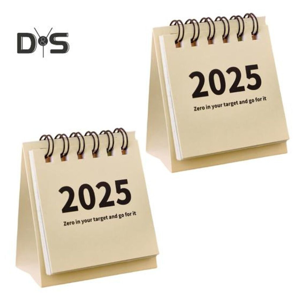 (white) 2pcs 2025 Desk Calendar Mini Desktop Standing Flip Calendar Portable School Stationery Learning Planner Pocket Calendar