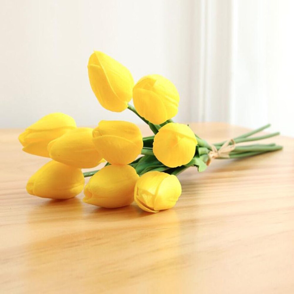 (Yellow) Artificial Tulip Flowers Mini Tulip Flowers Fake Flowers Real Wedding Party Decoration Flowers Bridal Home Party Decoration Valentine's Day