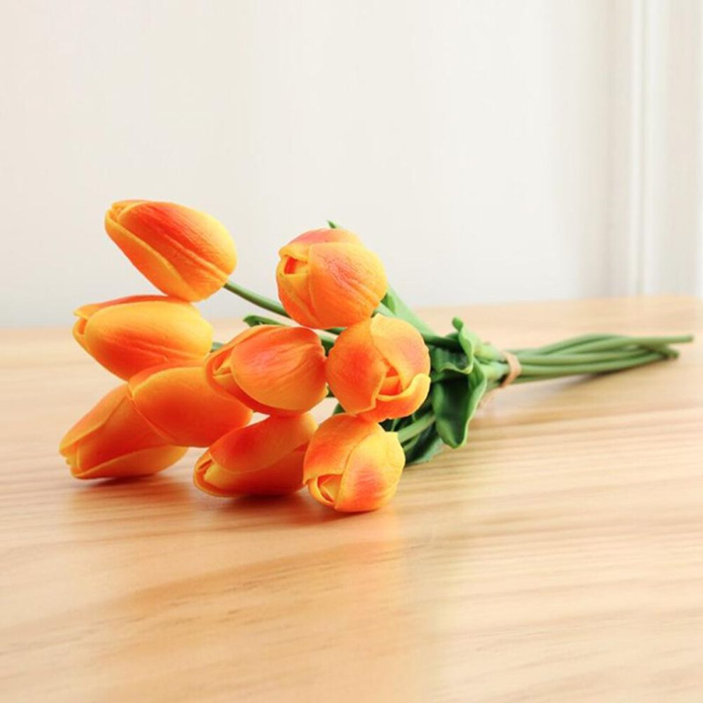 (Orange) Artificial Tulip Flowers Mini Tulip Flowers Fake Flowers Real Wedding Party Decoration Flowers Bridal Home Party Decoration Valentine's Day