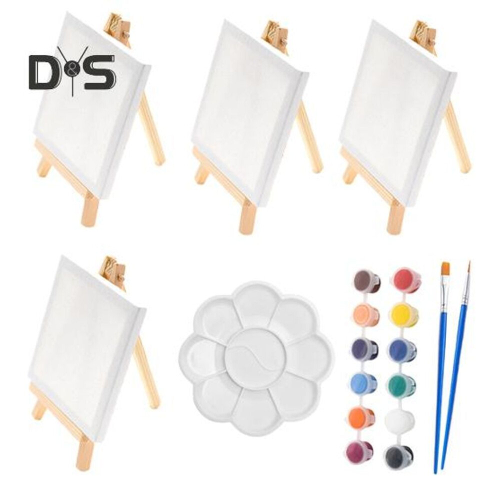 (as the picture, A) 14/23pcs/set Mini Canvas Board With Easel Set Outdoor Painting Diy Craft Lightweight Painting Art Kit