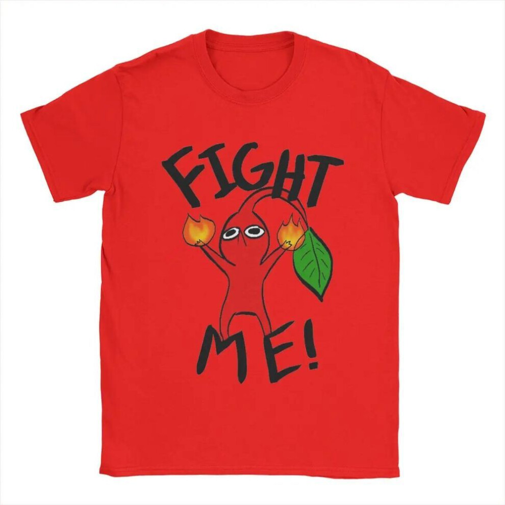 (red, XXXXL) Fight Me Red Pikmin T Shirts for Men Pure Cotton Novelty T-Shirts O Neck Tees Short Sleeve Tops Plus Size