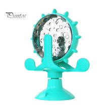(blue) Interactive Cat Treat Dispenser Toy 360-Degree Rotating Windmill Cat Slow Feeder with Suction Cup Pet Food Leakage Toy for Indoor Cats