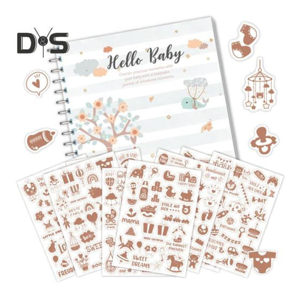 (as the picture, D) Baby Growth Record Book Scrapbook Stickers Story-like Baby Milestone Album Diy Friendly Baby Development Scrapbook