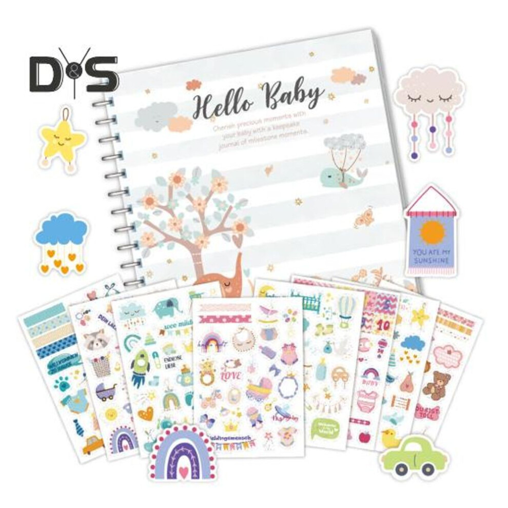 (as the picture, C) Baby Growth Record Book Scrapbook Stickers Story-like Baby Milestone Album Diy Friendly Baby Development Scrapbook