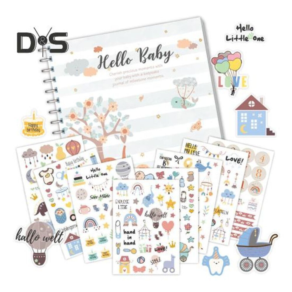 (as the picture, A) Baby Growth Record Book Scrapbook Stickers Story-like Baby Milestone Album Diy Friendly Baby Development Scrapbook