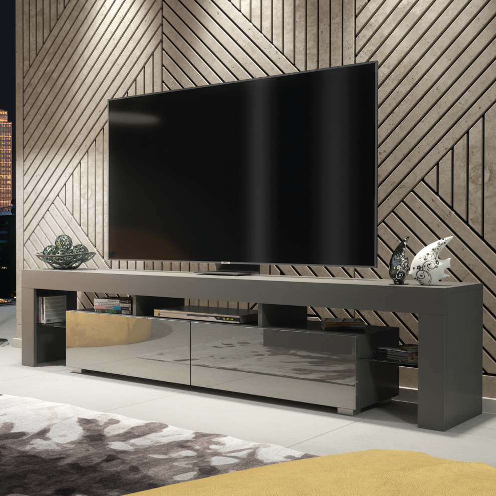 TV Unit 200cm - Dark Grey Gloss Doors