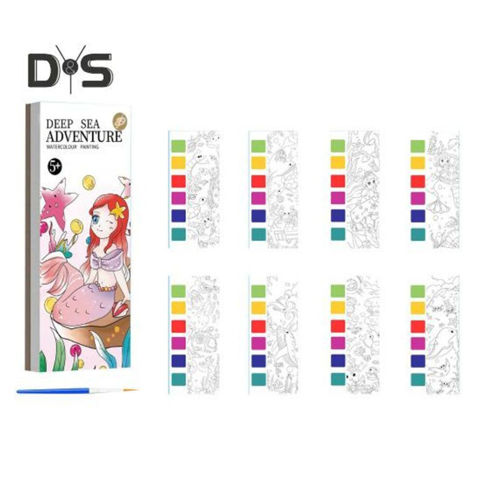 (as the picture, D) 1/7pcs Watercolor Painting Book Kids Diy Bookmark Fun Drawing Book With 21 Unique Patterns 6 Vibrant Watercolor Shades Painting Pad