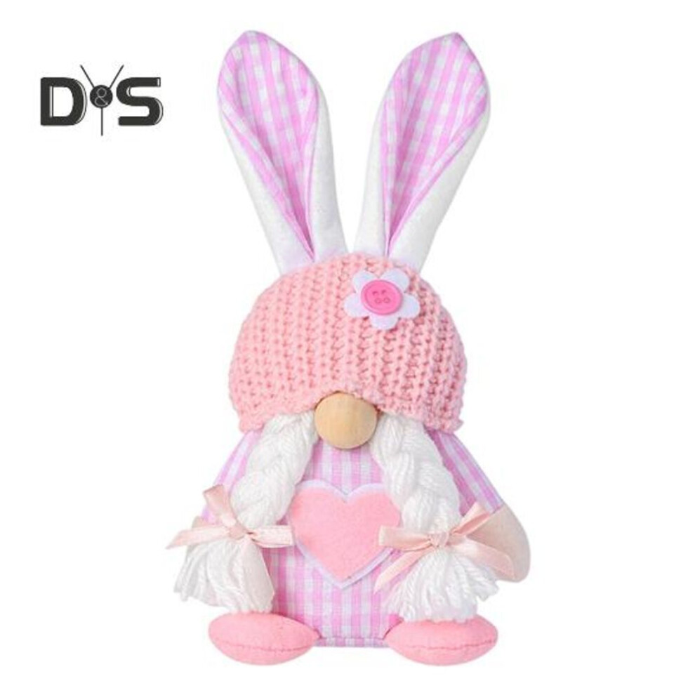 (as the picture, Women) Easter Dwarf Doll Plush Rabbit Ears Gnomes with Knitted Hat Stuffed Faceless Doll Tabletop Ornament for Home Office Decor