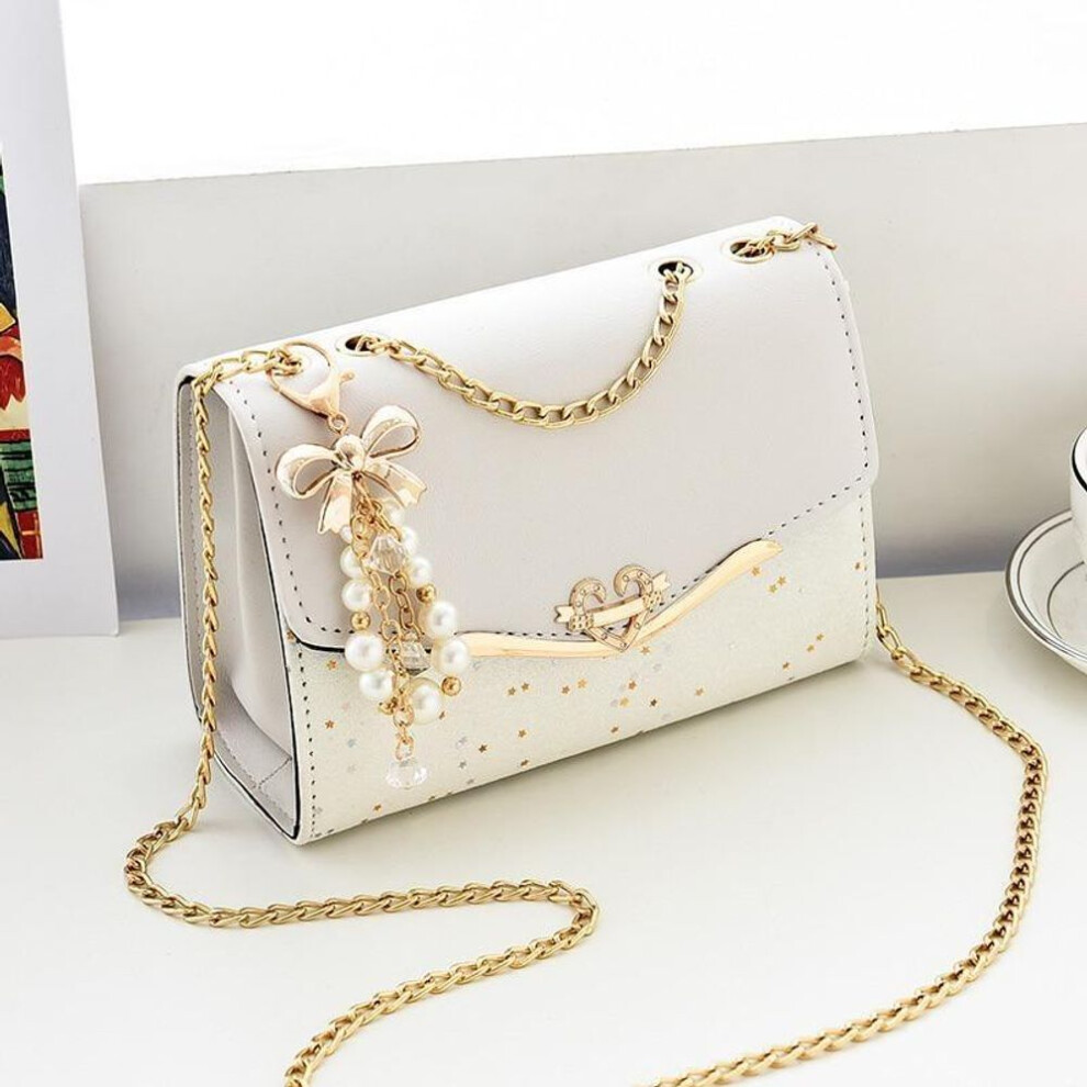 (white) Women's Fashion Shoulder Messenger Bag Metal Sequin Chain Crossbody Phone Bags Ladies Luxury Designer Street Square Bag