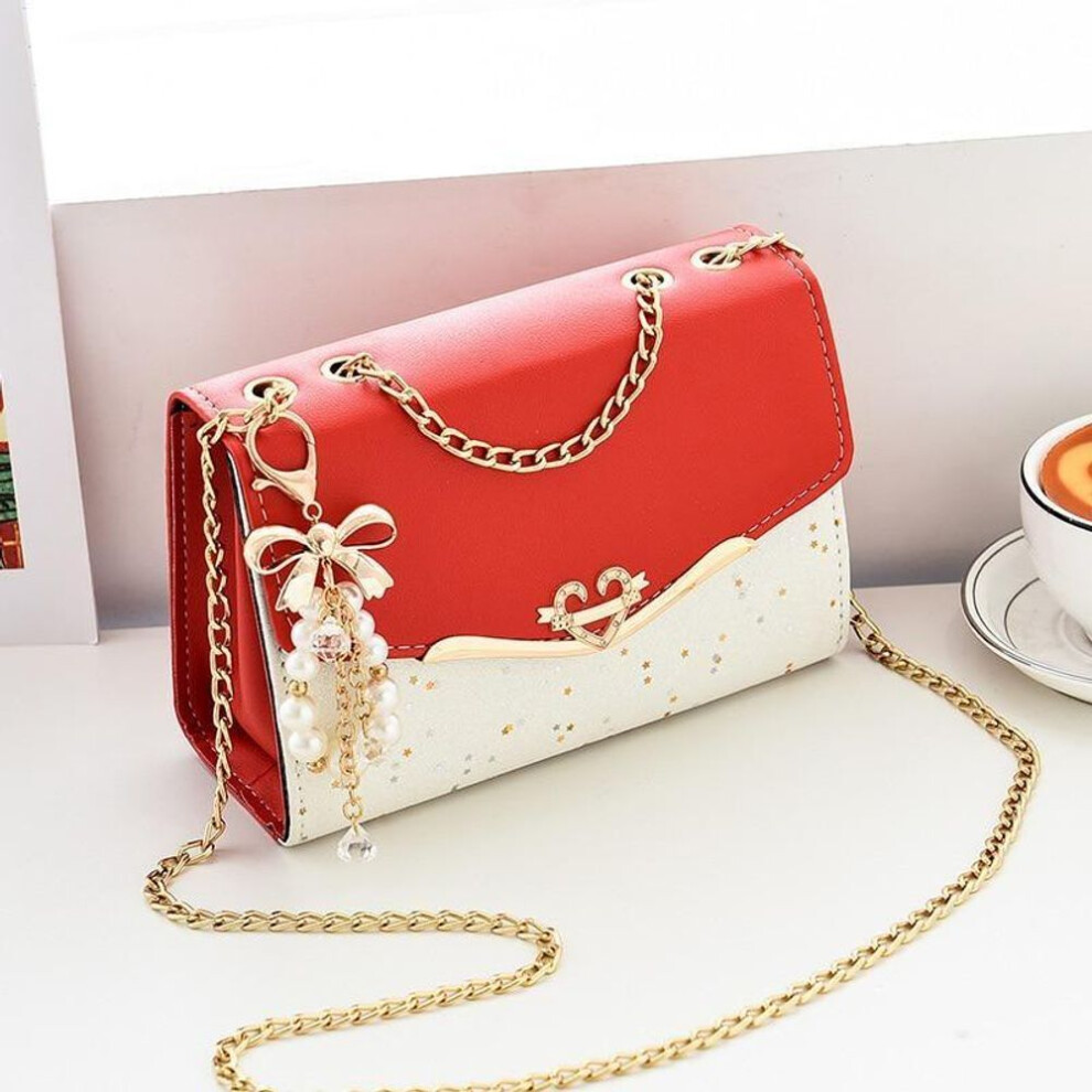 (red) Women's Fashion Shoulder Messenger Bag Metal Sequin Chain Crossbody Phone Bags Ladies Luxury Designer Street Square Bag