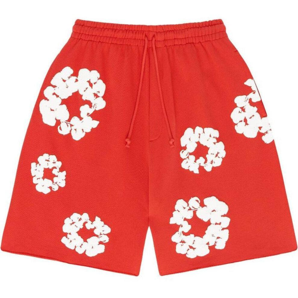 (red, S) Y2k Floral Pattern Harajuku Fashion Casual Loose Fitting Men's Straight Leg Wide Leg Shorts Hip-hop Streetwear