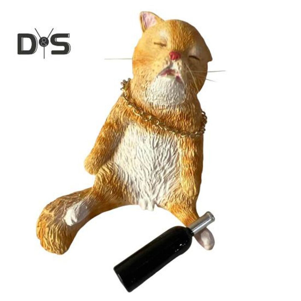 (yellow) Drunk Cat Figurine Resin Cartoon Cat Ornament Desktop Drinker Cat Decoration For Living Room Bedroom Cat Lover Gift