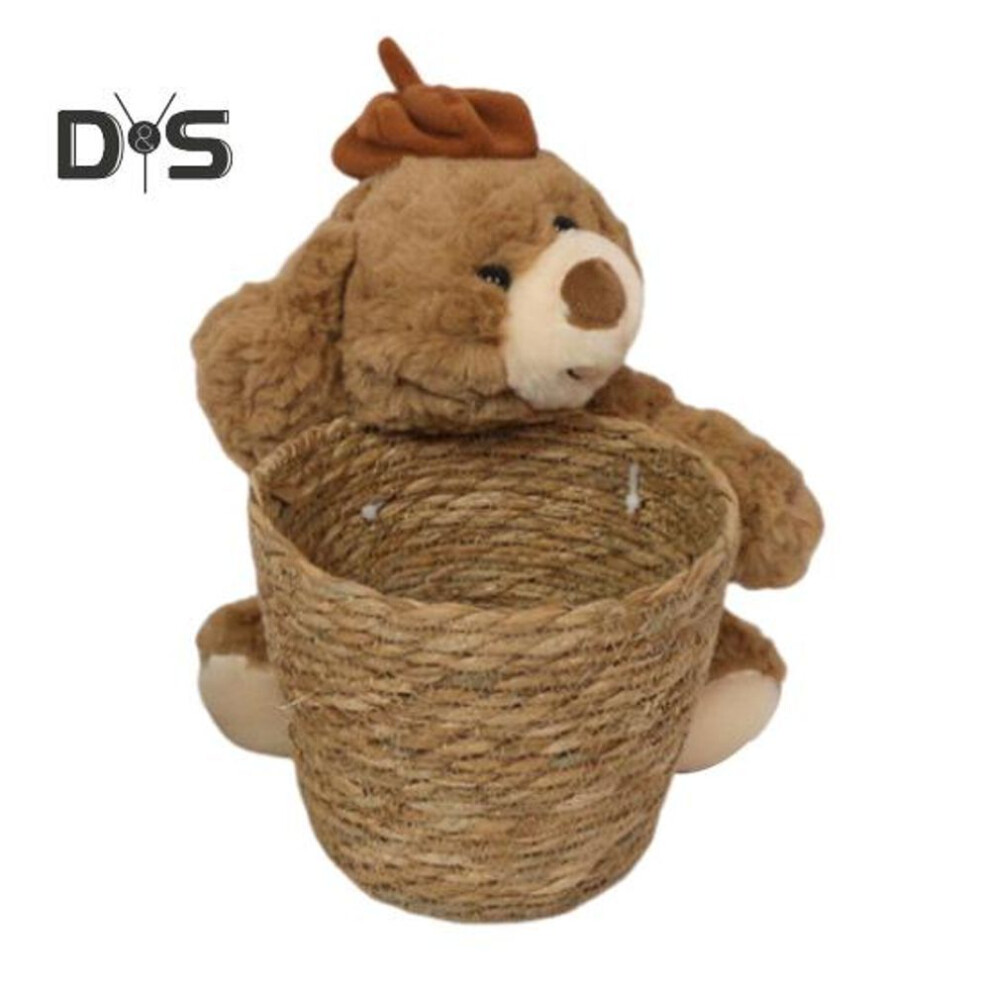 (as the picture, B) Hand Woven Rattan Basket Handmade Rattan Flower Basket With Plush Bear For Mother's Day Birthday Valentine's Day Gift