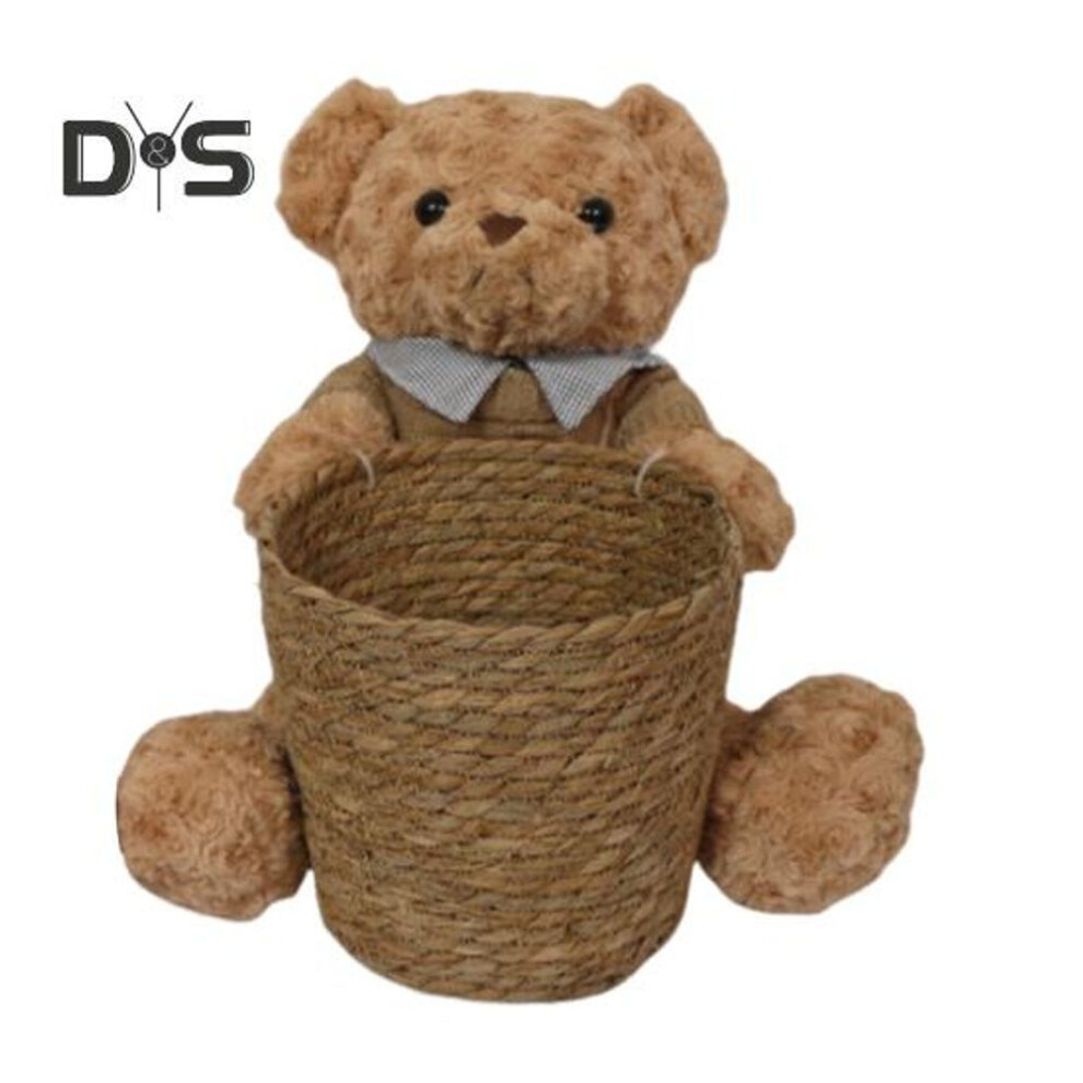 (as the picture, E) Hand Woven Rattan Basket Handmade Rattan Flower Basket With Plush Bear For Mother's Day Birthday Valentine's Day Gift