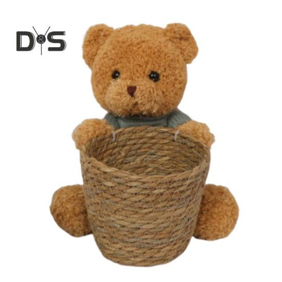 (as the picture, G) Hand Woven Rattan Basket Handmade Rattan Flower Basket With Plush Bear For Mother's Day Birthday Valentine's Day Gift