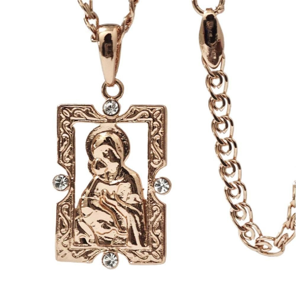 (rose gold, 55CM) Square Virgin Inlaid Zircon Pendant Rose Gold Color Necklace Female Color-preserving Jewelry Gift