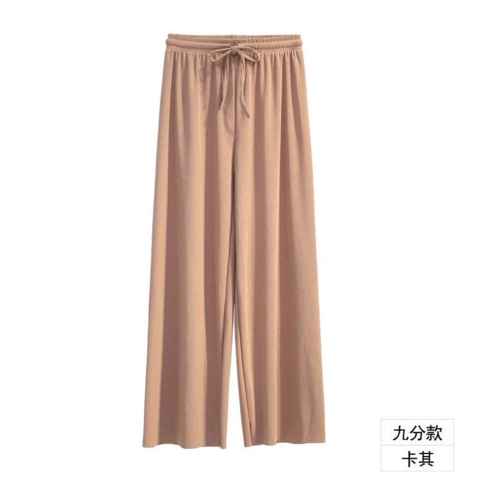 (khaki, M) GMXIA Ice Silk Wide-leg Pants Women's Summer High-waisted Nine-point Pants Straight Pants Thin Casual Pants for Women