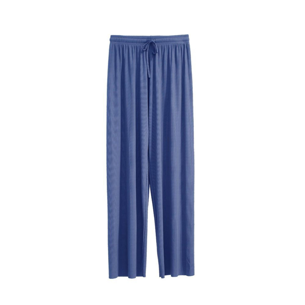 (blue, M) GMXIA Ice Silk Wide-leg Pants Women's Summer High-waisted Nine-point Pants Straight Pants Thin Casual Pants for Women