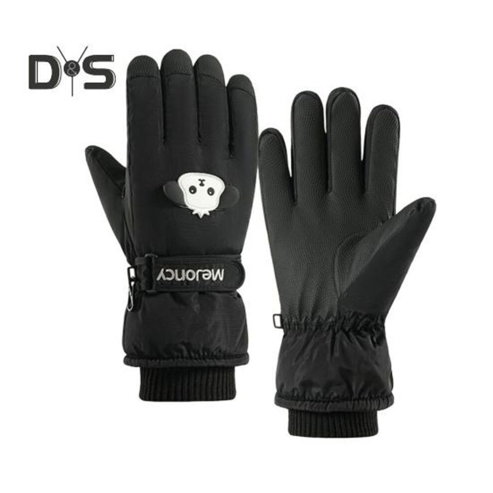(black) Kids Ski Gloves Winter Thermal Snow Gloves Touch Screen Windproof Velvet Warm Gloves For Cold Weather Snowboarding Sledding